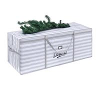 SJQYWDW Christmas Tree Bag, 9 ft Christmas Tree Storage Bag, Reusable Heavy Duty 600D Oxford Cloth Bag, Built-in Double Mesh Pockets for Large Artificial Xmas Tree (65×18×27in, Gray-White Stripes)