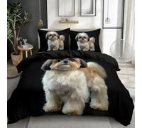 SJSXWQN Double Duvet Set Black Shih Tzu Double Bed Duvet Cover Set for Kids Aldult with Zipper Closure Hypoallergenic Microfiber Quilt Cover 78.7"x 78.7" + 2 Pillowcases 19.7"x 29.5"