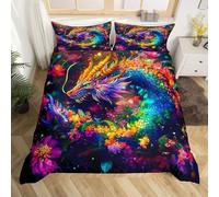 SJSXWQN Double Duvet Set Colorful Dragon Double Bed Duvet Cover Set for Kids Aldult with Zipper Closure Hypoallergenic Microfiber Quilt Cover 78.7"x 78.7" + 2 Pillowcases 19.7"x 29.5"