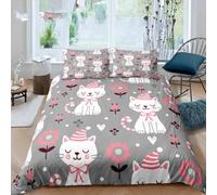 SJSXWQN King Size Duvet Cover Cute Kitten Bedding for Kids Aldult Duvet Cover with Zipper Closure Hypoallergenic Microfiber Quilt Cover 90.5"x 86.6" + 2 Pillowcases 19.7"x 29.5"