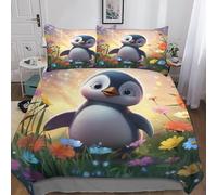 SJSXWQN Single Duvet Cover Set Cute Penguin Bedding for Kids Single Duvet Cover with Zipper Closure Soft Hypoallergenic Microfiber Quilt Cover 53.1"x 78.7" + 2 Pillowcases 19.7"x 29.5"