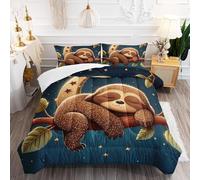 SJSXWQN Single Duvet Cover Set Cute Sloth Bedding for Kids Single Duvet Cover with Zipper Closure Soft Hypoallergenic Microfiber Quilt Cover 53.1"x 78.7" + 2 Pillowcases 19.7"x 29.5"