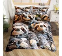 SJSXWQN Single Duvet Cover Set Gray Sloth Bedding for Kids Duvet Cover Single with Zipper Closure Soft Hypoallergenic Microfiber Quilt Cover 61"x 86.6" + 2 Pillowcases 19.7"x 29.5"
