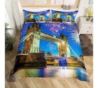 SJSXWQN Single Duvet Cover Set London Architecture Bedding for Kids Duvet Cover Single with Zipper Closure Soft Hypoallergenic Microfiber Quilt Cover 61"x 86.6" + 2 Pillowcases 19.7"x 29.5"
