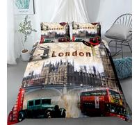 SJSXWQN Single Duvet Cover Set London Buildings Bedding for Kids Single Duvet Cover with Zipper Closure Soft Hypoallergenic Microfiber Quilt Cover 53.1"x 78.7" + 2 Pillowcases 19.7"x 29.5"