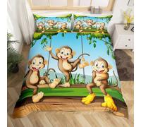 SJSXWQN Super King Size Duvet Cover Cute Monkey Bedding for Kids Aldult with Zipper Closure Soft Hypoallergenic Microfiber Duvet Cover 102.3"x 86.6" + 2 Pillowcases 19.7"x 29.5"