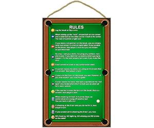 SJT ENTERPRISES, INC. Billiards/Pool Table Rules Wood Sign - Indoor Plaque Decoration for Wall - Hanging Decor for Game Room, Man Cave, Woman Cave, Pool Room, Bar - 10" x 16" (SJT28360)
