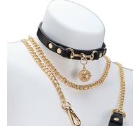 SJTJSPX Choker Collar Leather for Women,O-ring Necklaces Goth with Chain,Punk Rock Collar,Sexy Choker Belts Harness Human Submissive,Adjustable Necklaces for Halloween Cosplay Accessory (Black F)