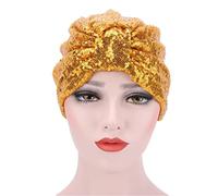 SJTJSPX Women Turban Pleated Beanies sequins Head Wrap Cotton Night Cap Hair Loss Hat Spring Autumn Sleeping cap Muslim Hijab India Africa Hat Chemo Cap for Ladies and Girls
