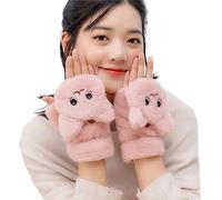 SJTJSPX Women's Winter Thermal Touch Screen Convertible Gloves with Cover Half-Finger Mittens and Fingerless Kawaii Cartoon Cat Design for Ladies and Kids