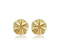 SJUIEO Thick Golden Earrings Women - Handmade Disc Designs with Hammered Texture, Vintage Jewellery Made of 14K Gold-Plated Metal, Minimalist Statement Earrings