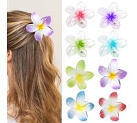 SJUNJIE 8-Piece Flower Claw Clips, Anti-Slip Design, Elegant Hawaiian Style, Medium Size, 8 Colors, Suitable for Women With Various Thickness of Hair