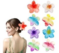 SJUNJIE 8 Pieces Flower Claw Clips Anti-Slip Design Flower Clips Elegant Hawaiian Style Flower Hair Claw Medium Size 8 Colors Suitable for Women With Various Thickness of Hair