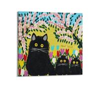 SJWINER Three Black Cats -2 By Maud Lewis Paintings Art Posters Poster Wall Art Aesthetic Cover Poster Design Painting for Living Room Bed Room 16x16inch(40x40cm) Frame-style