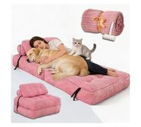 SJWJWOO Foldable Adult Dog Bed for Humans, with Bubble Blanket and lint roller Human Sized Dog Bed Lazy Sofa Bed for Adults People Fits Pet Families,pink