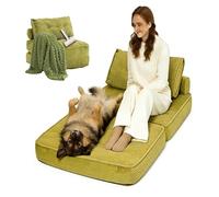 SJWJWOO Foldable Adult Dog Bed for Humans, with Bubble Blanket and lint roller Human Sized Dog Bed Lazy Sofa Bed for Adults People Fits Pet Families,green