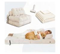 SJWJWOO Foldable Adult Dog Bed for Humans, with Bubble Blanket and lint roller Human Sized Dog Bed Lazy Sofa Bed for Adults People Fits Pet Families,white