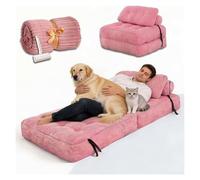 SJWJWOO Foldable Human Dog Bed for Kids, with Bubble Blanket and lint roller Human Size Dog Bed Dog Beds for Humans Cozy Large Present,pink