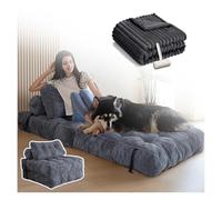 SJWJWOO Foldable Human Size Dog Bed, with Bubble Blanket and lint roller Adult Dog Bed for Humans Human and Dog Bed for People Fits Pet Families,gray