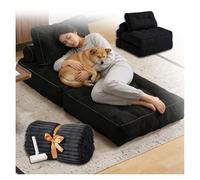 SJWJWOO Foldable Human Size Dog Bed, with Bubble Blanket and lint roller Human Size Dog Bed Dog Bean Bag for Living Room, Bedroom, Movie Room,black