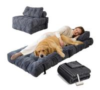 SJWJWOO Foldable Human Sized Dog Bed, with Bubble Blanket, lint roller Lazy Floor Bed Adult Human Pet Bed for Adults for People Fits Pet Families,gray