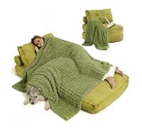 SJWJWOO Foldable Lazy Floor Bed Adult, with Bubble Blanket and lint roller Foldable Human Dog Bed Foldable Dog Bed Cozy Large Present,green