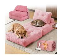 SJWJWOO Foldable Lazy Floor Bed Adult, with Bubble Blanket, lint roller Human Sized Dog Bed Dog Bean Bag for Adults People Fits Pet Families,pink