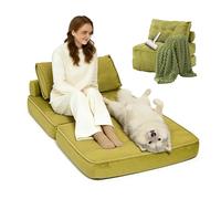 SJWJWOO Folding Human Dog Bed for Adult, with Bubble Blanket and lint roller Folding Dog Bed Bean Bag Sofa Bed for Living Room, Bedroom, Movie Room,green