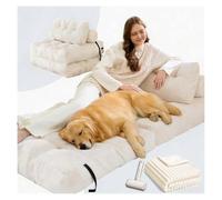 SJWJWOO Folding Human Dog Bed for Adult, with Bubble Blanket and lint roller Folding Dog Bed Bean Bag Sofa Bed for Living Room, Bedroom, Movie Room,white
