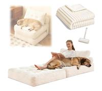 SJWJWOO Folding Human Dog Bed for Adult, with Bubble Blanket, lint roller Human Dog Bed Foldable Lazy Floor Bed Adult for People Fits Pet Families,white