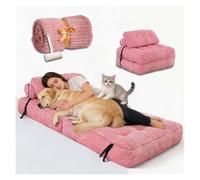 SJWJWOO Folding Human Dog Bed for Adult, with Bubble Blanket, lint roller Human Dog Bed Foldable Lazy Floor Bed Adult for People Fits Pet Families,pink