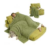 SJWJWOO Folding Human Dog Bed for Adult, with Bubble Blanket, lint roller Human Dog Bed Foldable Lazy Floor Bed Adult for People Fits Pet Families,green