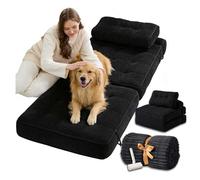 SJWJWOO Folding Human Size Dog Bed, with Bubble Blanket and lint roller Human Dog Bed for Kids Lazy Floor Beds for People Fits Pet Families,black