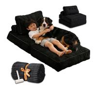 SJWJWOO Folding Human Size Dog Bed, with Bubble Blanket and lint roller Human Size Dog Bed Oversized Dog Bed for People Fits Pet Families,black