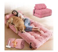 SJWJWOO Folding Human Sized Dog Bed, with Bubble Blanket and lint roller Human Dog Bed for Adult Dog Bean Bag for People Fits Pet Families,pink