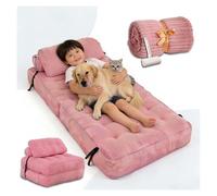 SJWJWOO Folding Human Sized Dog Bed, with Bubble Blanket, lint roller Lazy Floor Bed Adult Washable Dog Bed Cozy Large Present,pink