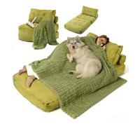 SJWJWOO Folding Human Sized Dog Bed, with Bubble Blanket, lint roller Lazy Floor Bed Adult Washable Dog Bed Cozy Large Present,green