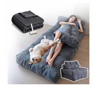 SJWJWOO Folding Lazy Floor Bed Adult, with Bubble Blanket and lint roller Human Dog Bed for Kids Dog Bean Bag Bed for Adults People Fits Pet Families,gray