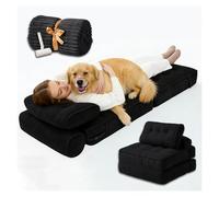 SJWJWOO Folding Lazy Floor Bed Adult, with Bubble Blanket and lint roller Human Sized Dog Bed Lazy Sofa Bed for Living Room, Bedroom, Movie Room,black