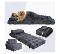 SJWJWOO Folding Lazy Floor Bed Adult, with Bubble Blanket, lint roller Human Dog Bed for Adult Foldable Human Dog Bed Cozy Large Present,gray
