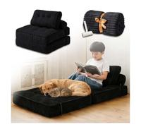 SJWJWOO Folding Lazy Floor Bed Adult, with Bubble Blanket, lint roller Human Dog Bed for Kids Human Dog Bed Foldable for Living Room, Bedroom, Movie Room,black