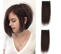 SJZDYLXY Thick Straight Hairpieces Adding Extra Hair Volume Clip in Extensions Short Invisible Fluffy Pieces women with Thinning Darkest Brown mix Dark Auburn Brown, 12 inch (Pack of 2), 25.0 gram