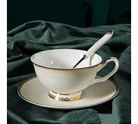 SJZHUYUE European Style Bone China Tea Cup and Saucer Set, Hollow Gold Handle, 250ml(A)
