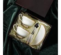 SJZHUYUE European Style Bone China Tea Cup and Saucer Set, Hollow Gold Handle, 250ml(B)