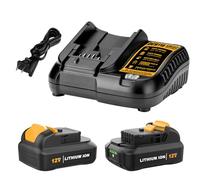 SJZNHFTOLO DCB120 Replacement Battery for Dewalt 12V Battery and Charger DCB121 DCB123 DCB122 DCB124 DCB125 DCB127 Compatible with All Dewalt 12 Volt Max Lithium Batteries (2pcs)