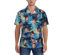 SJZUISL Custom Mens Hawaiian Shirt with Faces, Funny Hawaiian Shirts for Men, Personalized Men Tropical Button Down Shirt with Face Picture for Boyfriend Husband Father Beach Gifts