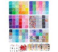 SJZWSD 6-Box Friendship Bracelet Making Kit - 13,000pcs Clay, Seed & Glass Beads Collection, Jewelry Making Kit, Letter Beads, Charms - Gift Set for Girls