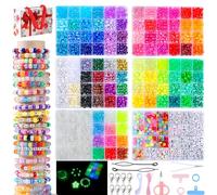 SJZWSD 6 Boxes Bracelet Making Kit Pony Beads, 8mm Kandi Rave & Hair Beads Set with UV Color Changing, Glow-in-Dark, Chrome & Alphabet Letters for Friendship Jewelry DIY Crafts