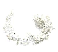 SJZZJSBX Crystal Wedding Crown Pearl Flower Headband，Bridal Wedding Crystal Bride Hair Accessories，Handmade Hairband Beads Decoration Hair Comb Bride Headpieces