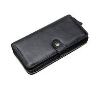 SJZZJSBX Leather Long Wallet-Slim Long Multi-Function Vertical Bi-Fold Checkbook Cover with 12 Card Slots, 1 Cash Pocket, 1 Zip Pocket, 4 Side Pockets